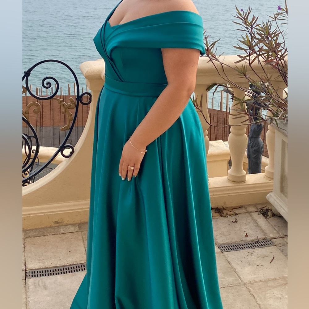 Custom-Made Off Shoulder Teal Gown View 3